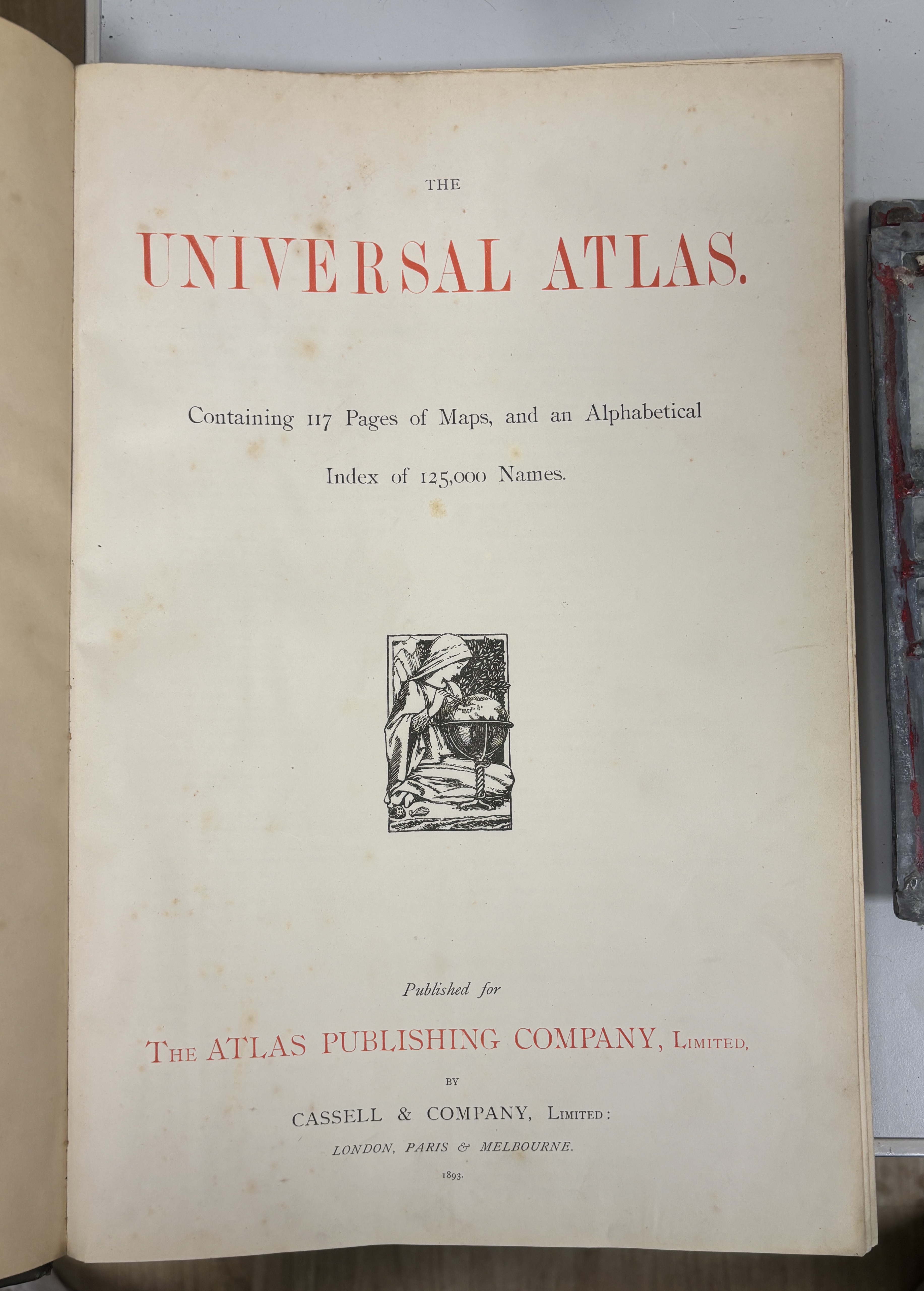 The Universal Atlas ... 117pp. of coloured maps (some d-page) and 107pp. letterpress index; contemp. gilt half calf and cloth, folio. 1893